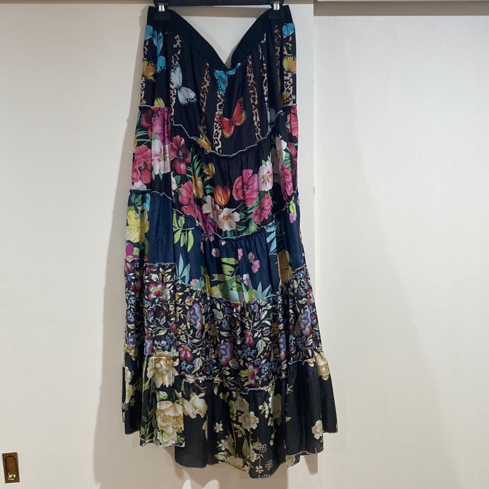 Johnny Was Tiered Silk Maxi Skirt